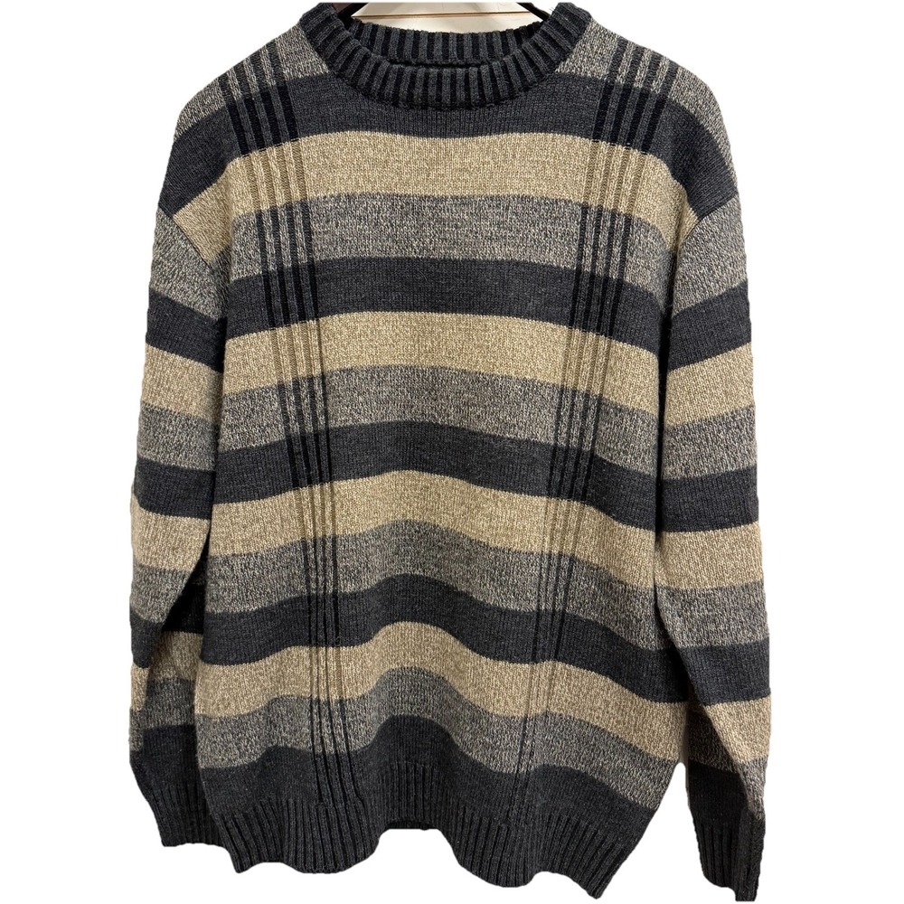 Vtg 90s Munsingwear Striped Crew Neck Sweater L Brown